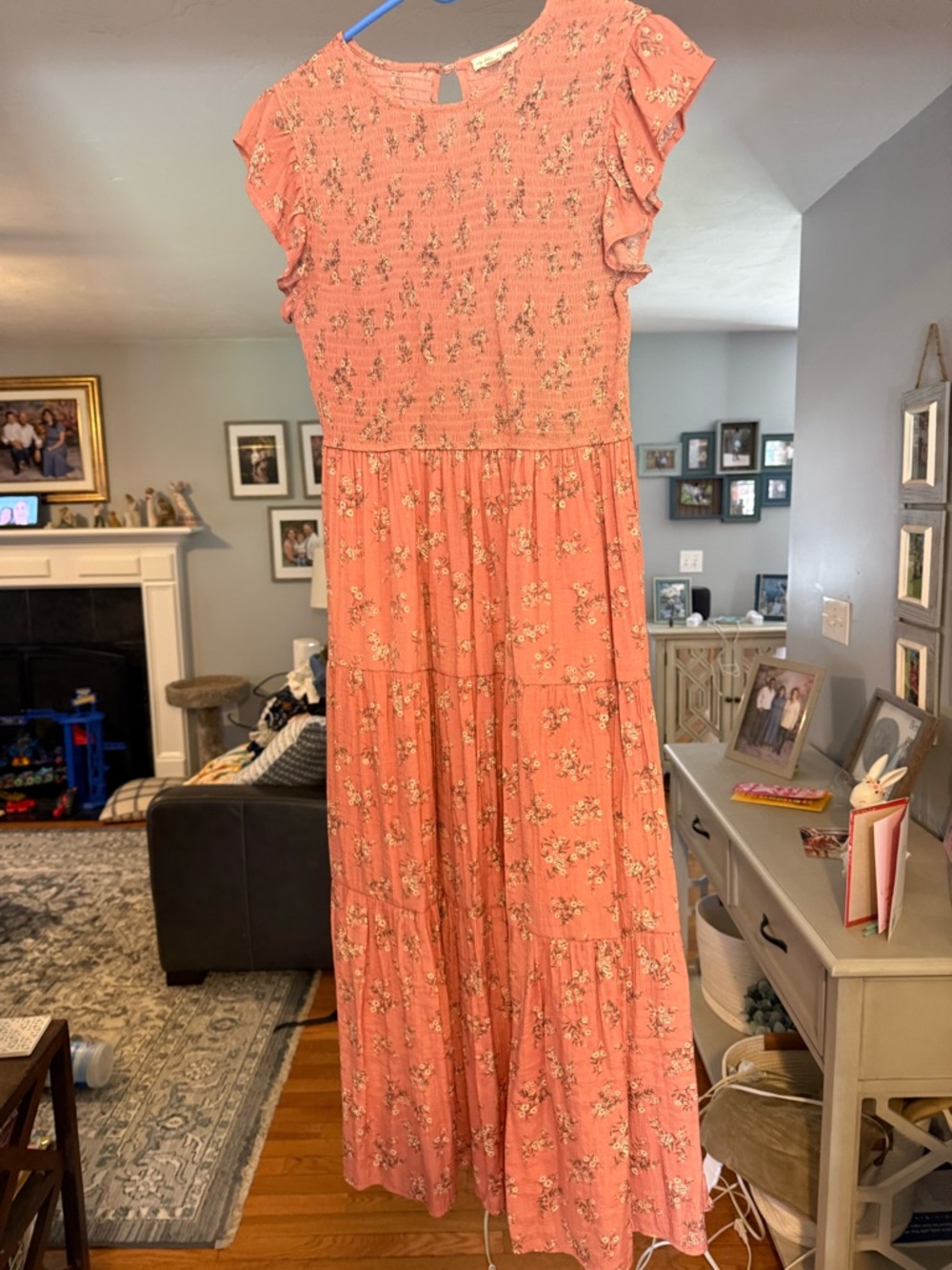 Women's Coral Floral Maxi Dress - Smocked Bodice